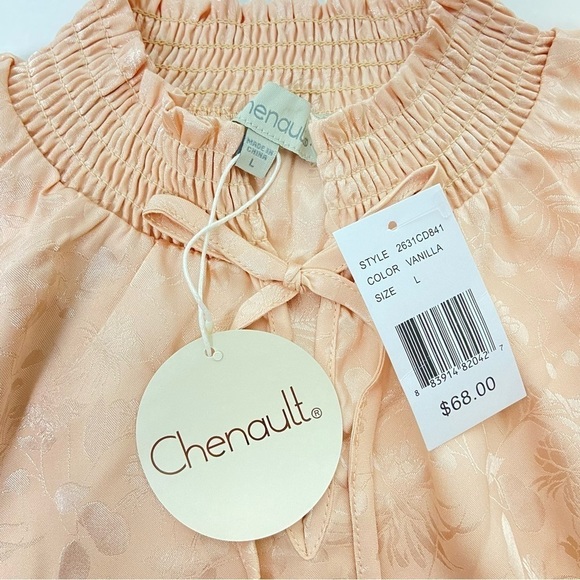 Chenault Smocked Tie Neck Jacquard Top L NWT - Picture 5 of 8